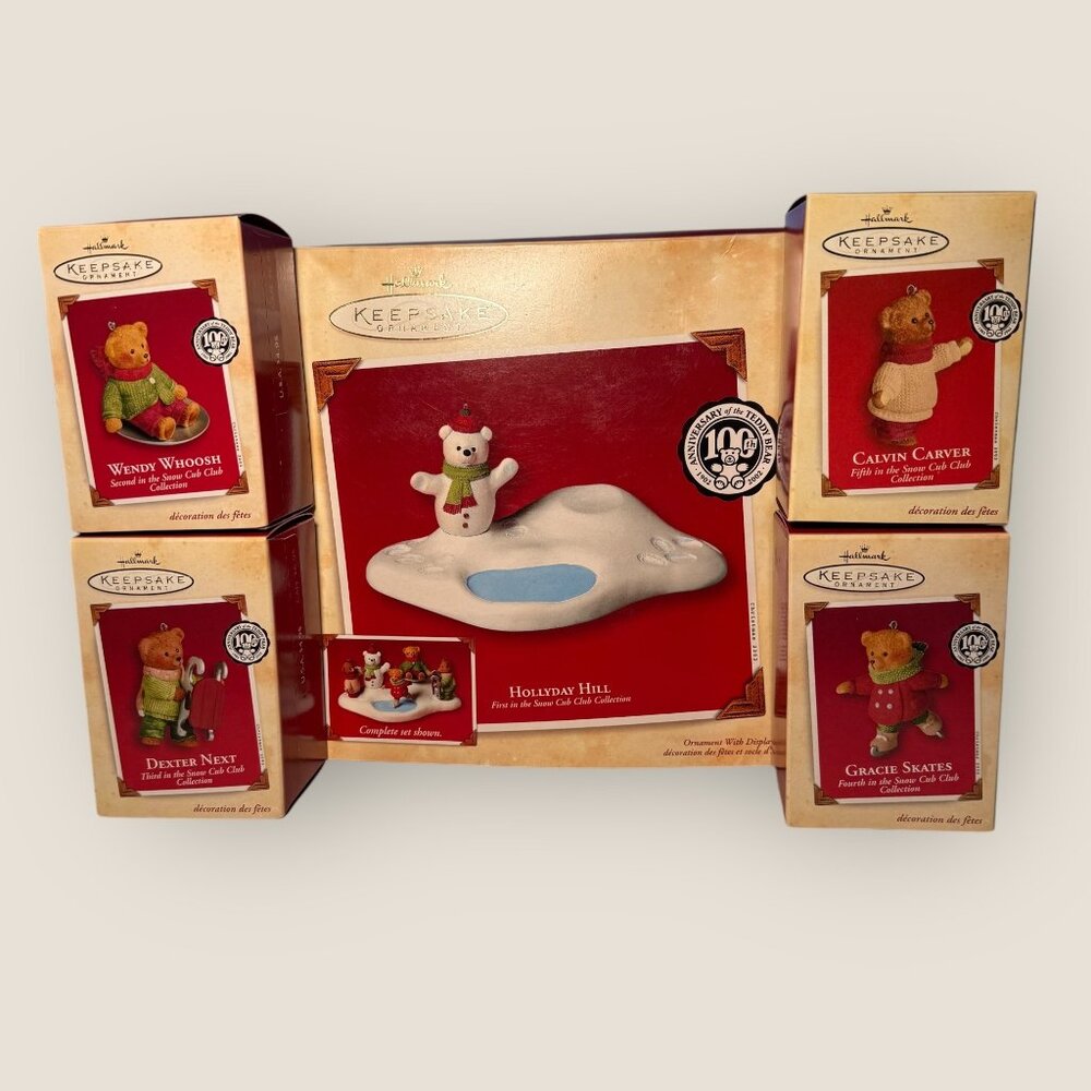 Hallmark Keepsake Hollyday Hill 100th Anniversary of the Teddy Bear Set of 5
